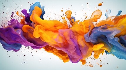 Colorful violet, orange, and blue marble splash ink create an abstract texture background, generated by AI.