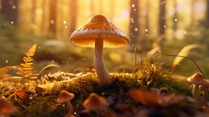 Mystical Fungi Delight, Magic mushroom in the forest. generated by AI.