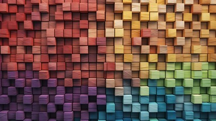 A spectrum of stacked, multi-colored wooden blocks, providing a background or cover for something creative, diverse, expanding, rising, or growing. generated by AI.