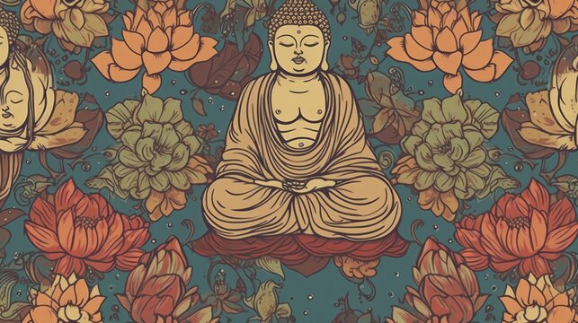 Buddha. Buddhism Pattern. Made With Generative AI.