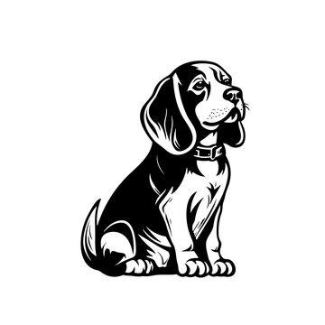 beagle ,full body ,joyful ,expressive, playful ,black and white, white logo icon, isolated on white