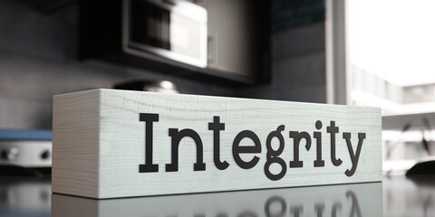 Integrity - word on wooden block - 3D illustration