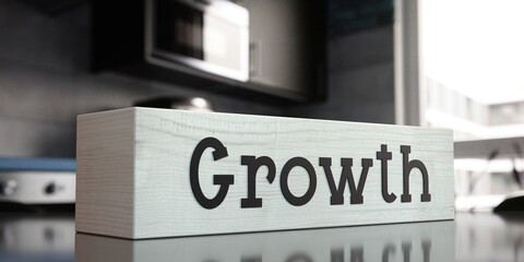 Growth - word on wooden block - 3D illustration