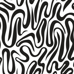 Abstract liquid lines seamless pattern. Hand drawn creative brush strokes flow.  - 613331069