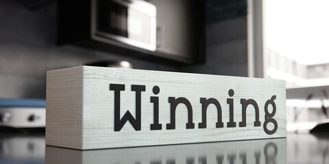 Winning - word on wooden block - 3D illustration