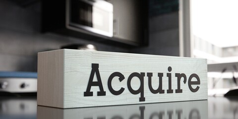 Acquire - word on wooden block - 3D illustration