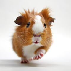 Adorable Cute Funny Baby Guinea Pig Running Close Up Portrait Photo Illustration on White Background Nursery, Kid's, Children's room, pediatric office Digital Wall Print Art Nature Generative AI