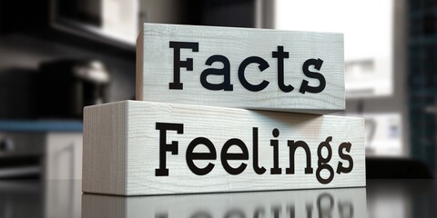 Facts, feelings - words on wooden blocks - 3D illustration