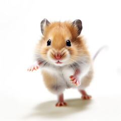 Adorable Cute Funny Baby Hamster Animal Running Close Up Portrait Photo Illustration on White Background Nursery, Kid's, Children's room, pediatric office Digital Wall Print Art Nature Generative AI