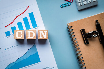There is wood cube with the word CDN. It is an abbreviation for Content Delivery Network as eye-catching image.