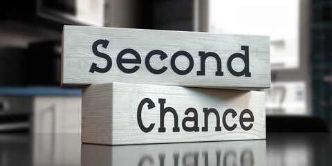 Second, chance - words on wooden blocks - 3D illustration