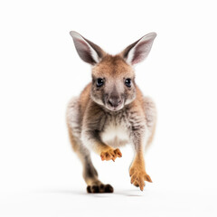 Adorable Cute Funny Baby Kangaroo Animal Running Close Up Portrait Photo Illustration on White Background Nursery, Kid's, Children's room, pediatric office Digital Wall Print Art Nature Generative AI