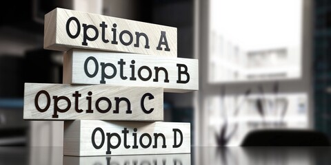 Option A, B, C or D - words on wooden blocks - 3D illustration