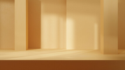 Fototapeta premium Abstract pastel empty studio room background with window shadows, stage, showroom, room with sunlight and shadows for design and presentations