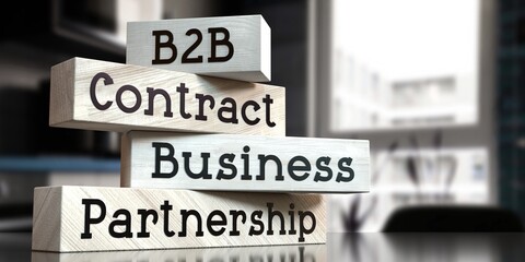 Contract, B2B, business, partnership - words on wooden blocks - 3D illustration