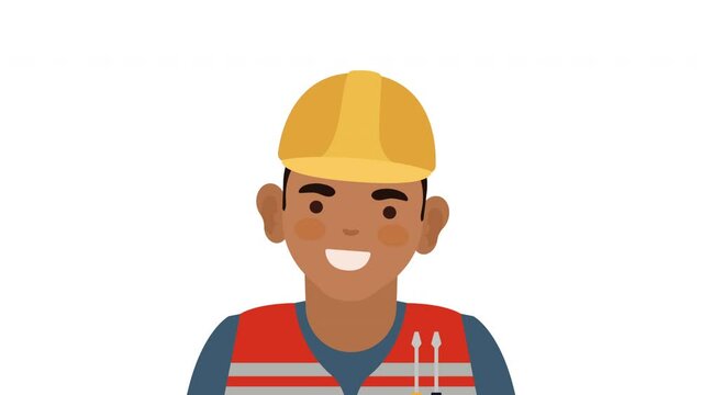 builder worker wearing helmet animation