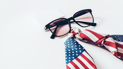 A pair of glasses with an American flag isolated on a white background. Generative AI