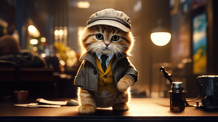 Kitty the detective is solving the cutest mysteries - obrazy, fototapety, plakaty