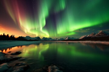 Northern Lights on the night sky. Aurora Borealis. AI generated, human enhanced