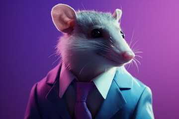 Anthropomorphic opossum dressed in a suit like a businessman. Business Concept. AI generated, human enhanced