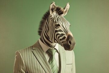 Anthropomorphic Zebra dressed in a suit like a businessman. Business Concept. AI generated, human enhanced