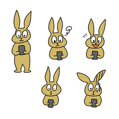 スマートフォンを見るウサギのイラスト