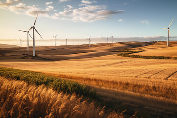 Obraz premium Engineers working on a wind farm Future production of renewable, sustainable energy and climate change. Generative AI