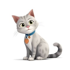 Fototapeta na wymiar American Wirehair cat in style of Disney Pixar movie, Pets movie, cute character, white background, high quality