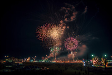 Sparkling Spectacle: A Mesmerizing Display of Colorful Fireworks Illuminating the American Fair, ai generative