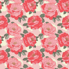 Seamless pattern with beautiful pink roses. Generative AI.