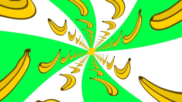 3D Banana Fruit Background Animation, Twisting Tunnel