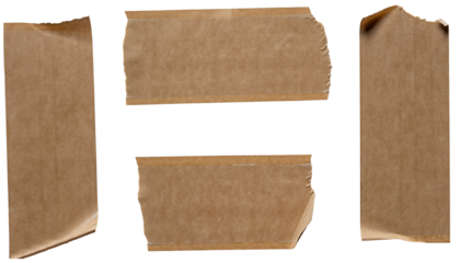 four pieces/strips of brown textured adhesive kraft paper tape, attach something or use as labels and add some text-isolated design element