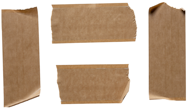 four pieces/strips of brown textured adhesive kraft paper tape, attach something or use as labels and add some text-isolated design element