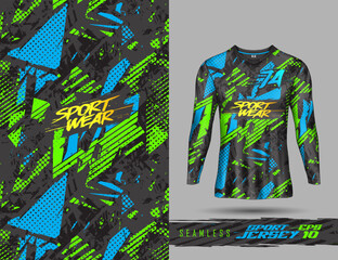 Long sleeve t-shirt template abstract background for extreme jersey team, racing, cycling, leggings, football, gaming and sport livery.