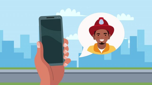 firefighter in smartphone professional animation