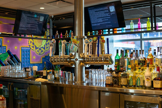 Queens, NY &ndash; USA &ndash; June 1, 2023 John F. Kennedy International Airport Terminal 4&rsquo;s Mi Casa Cantina, a restaurant offering passengers original, authentic and innovative Mexican cuisine