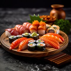 Realistic photo of Sushi. Close-Up Food Photography