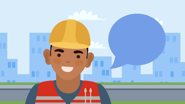 builder worker wearing helmet animation