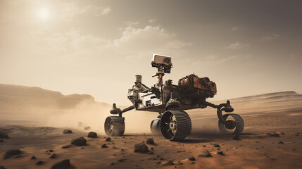 a mars rover on the red planet mars. space research concept. Generative AI - obrazy, fototapety, plakaty