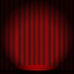 The red curtains in a theater with lights and scene. Vector illustration	