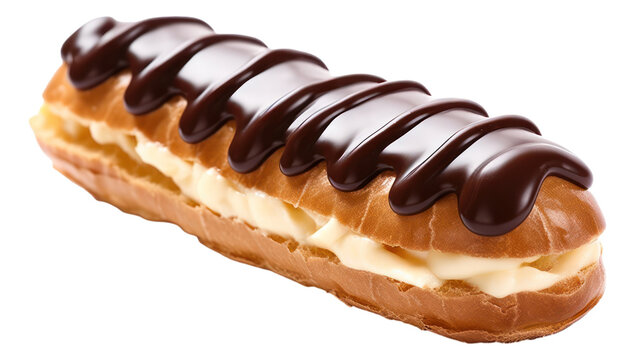 French eclair pastry isolated. Generative AI.