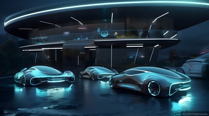 Obraz na płótnie Canvas futuristic utopian car dealership, cyberpunk, luxory, realistic, utopian