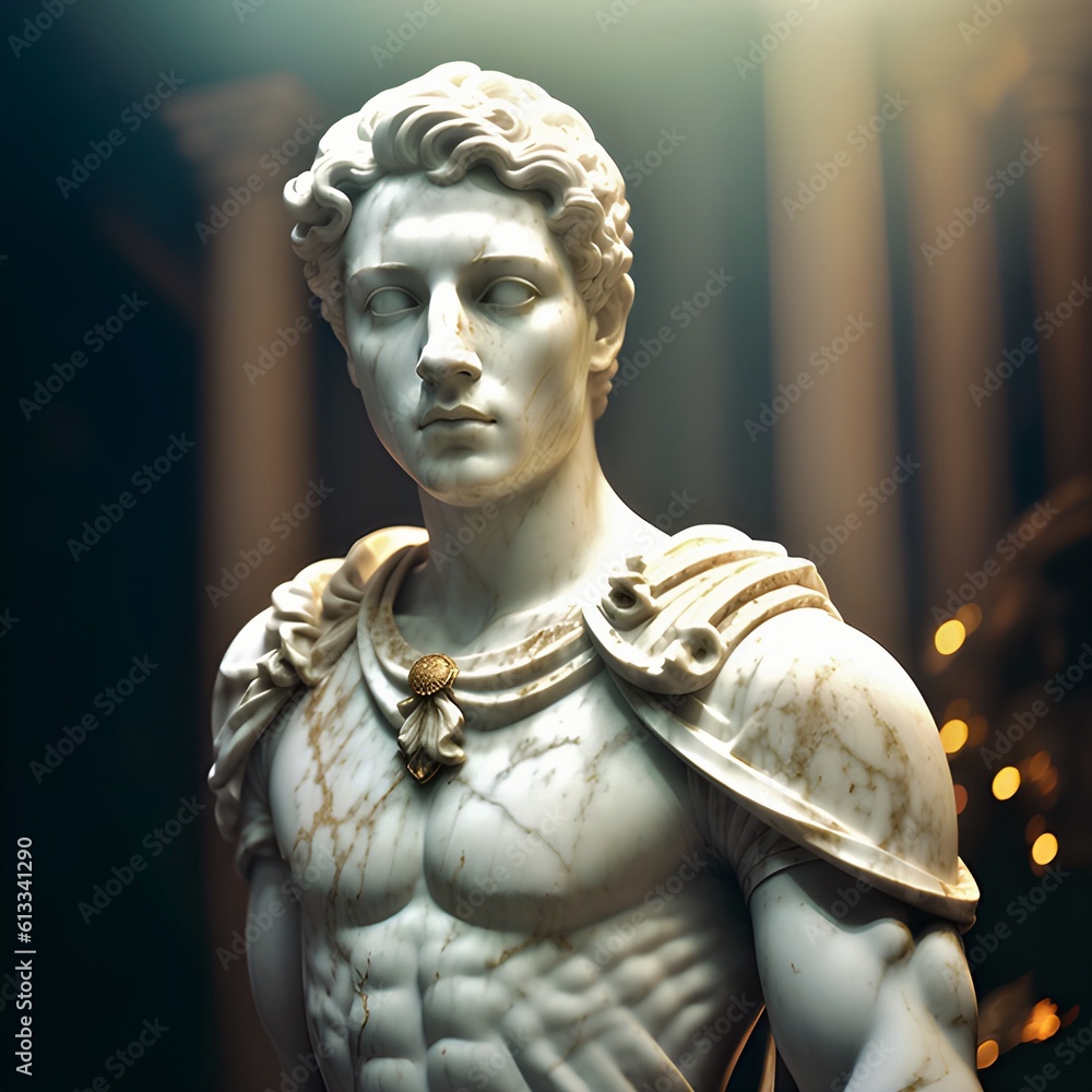 Wall mural a generative ai image of a white marble statue bust of a roman soldier or the demigod hero hercules.