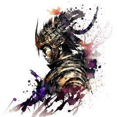 Samurai Dragon Gear Warrior With Watercolors traditional Japanese 4096px PNG Transparent 300dpi digital tshirt POD, PSD, clipart book cover wallart