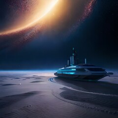 Colorful space with planets and asteroids 07. Generative AI