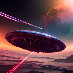 Colorful space with planets and asteroids 08. Generative AI