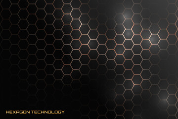 Hexagon technology black and gold luxury honeycomb abstract background. vector illustration