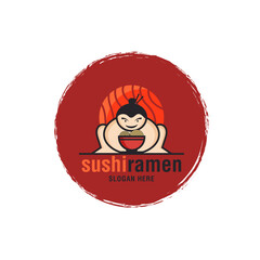 Character logo depicting sumo and food. It is suitable for use as a symbol of Japanese food.