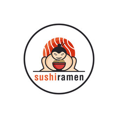 Character logo depicting sumo and food. It is suitable for use as a symbol of Japanese food.