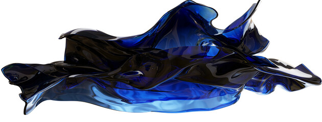 Flowing wave transparent glass cloth, 3d rendering. Digital drawing. Image isolated on a transparent background.